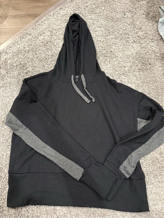 Beyond Yoga Tops - Beyond Yoga Black Hooded Pullover with Gray Accent Stripes